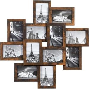 imageSONGMICS 4x6 Collage Picture Frames 12Pack Photo Collage Frame for Wall Decor Glass Front Assembly Required Rustic Brown URPF022X01Rustic Brown