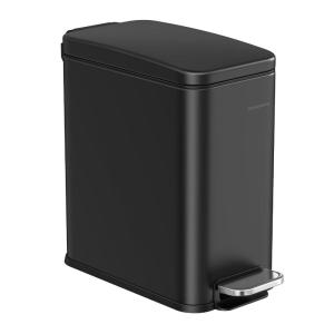 imageSONGMICS Bathroom Trash Can 13 Gallon 5 L Small Trash Bin with Lid Slim for Small Spaces Stainless Steel Garbage Can Soft Close White ULTB560W05Black