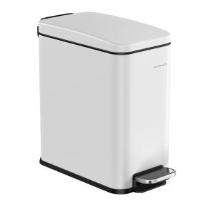 imageSONGMICS Bathroom Trash Can 13 Gallon 5 L Small Trash Bin with Lid Slim for Small Spaces Stainless Steel Garbage Can Soft Close White ULTB560W05White