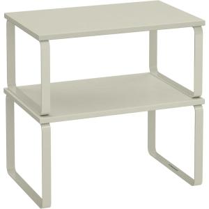 imageSONGMICS Cabinet Organizer Shelf Set of 2 Kitchen Counter Shelves Kitchen Storage Spice Rack Stackable Expandable Metal and Engineered Wood Ink Black and Natural Beige UKCS02NBCappuccino Beige