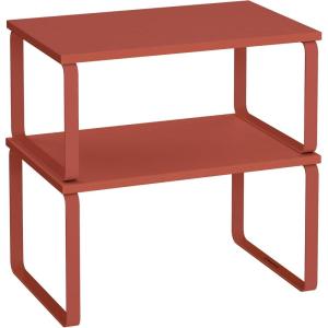 imageSONGMICS Cabinet Organizer Shelf Set of 2 Kitchen Counter Shelves Kitchen Storage Spice Rack Stackable Expandable Metal and Engineered Wood Ink Black and Natural Beige UKCS02NBMandarin Red