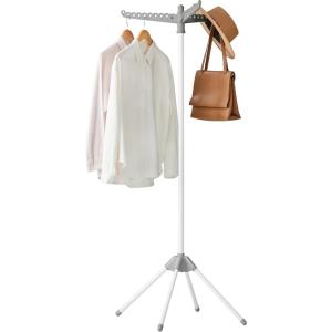 imageSONGMICS Clothes Drying Rack 59Inch Folding Laundry Drying Rack with 3 Rotatable Arms for Hangers 4 Legs Stainless Steel for 27 Pieces of Clothes White and Silver ULLR510W01Gray  White