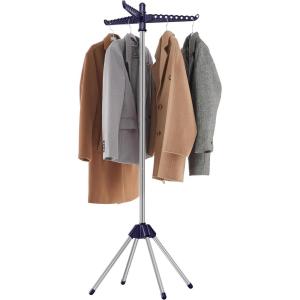 imageSONGMICS Clothes Drying Rack 59Inch Folding Laundry Drying Rack with 3 Rotatable Arms for Hangers 4 Legs Stainless Steel for 27 Pieces of Clothes White and Silver ULLR510W01Blue  Silver