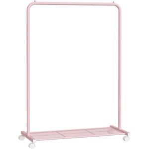imageSONGMICS Clothes Rack with Wheels Clothing Rack for Hanging Clothes 254 mm Metal Garment Rack with Dense Mesh Storage Shelf 110 lb Load Capacity 2 Brakes Black UHSR25BKPink