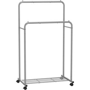 imageSONGMICS Clothes Rack with Wheels Clothing Rack for Hanging Clothes 254 mm Metal Garment Rack with Dense Mesh Storage Shelf 110 lb Load Capacity 2 Brakes Black UHSR25BKGrey