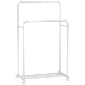 imageSONGMICS Clothes Rack with Wheels Clothing Rack for Hanging Clothes 254 mm Metal Garment Rack with Dense Mesh Storage Shelf 110 lb Load Capacity 2 Brakes Black UHSR25BKWhite