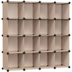 imageSONGMICS Cube Storage Organizer Set of 16 Plastic Cubes Book Shelf Closet Organizers and Storage Room Organization Bedroom Living Room 122 x 484 x 484 Inches White ULPC44LCamel Brown