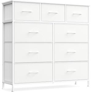 imageSONGMICS Dresser for Bedroom Chest of Drawers Steel MDF 9 NonWoven Fabric Drawers Storage Organizer Unit Closet Entryway Cloud White and Snow White LGS324W01S