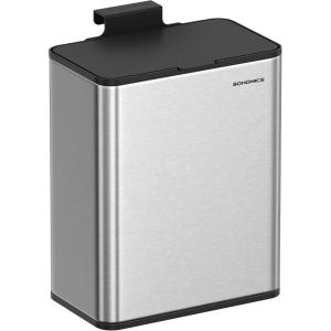 imageSONGMICS Hanging Trash Can 21Gallon 8 L Small Kitchen Garbage Can with Lid Cabinet Door Hanging or WallMounted with Hooks for Under Sink Bathrooms Metallic Silver ULTB810E08
