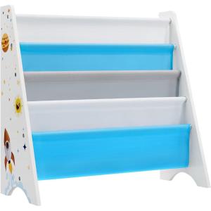 imageSONGMICS Kids Bookcase Book Organizer with AntiTip Kit Storage Shelf for Childrens Room Playroom School SpaceSaving Design White Blue and Gray UGKR72WT 11D x 246W x 236H in