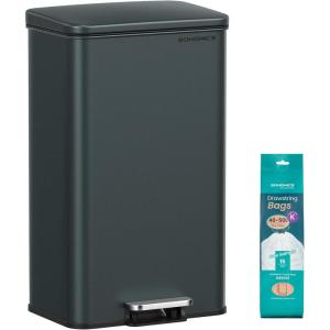 imageSONGMICS Kitchen Trash Can 105 Gallon 40 L Garbage Can Large Step Trash Bin with Lid Stainless Steel Soft Close 15 Trash Bags Included Silver ULTB540E40Charcoal Gray
