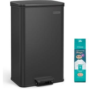 imageSONGMICS Kitchen Trash Can 105 Gallon 40 L Garbage Can Large Step Trash Bin with Lid Stainless Steel Soft Close 15 Trash Bags Included Silver ULTB540E40Black
