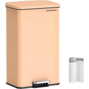 imageSONGMICS Kitchen Trash Can 105 Gallon 40 L Garbage Can Large Step Trash Bin with Lid Stainless Steel Soft Close 15 Trash Bags Included Silver ULTB540E40Peach Fuzz
