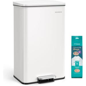 imageSONGMICS Kitchen Trash Can 105 Gallon 40 L Garbage Can Large Step Trash Bin with Lid Stainless Steel Soft Close 15 Trash Bags Included Silver ULTB540E40White