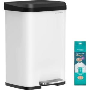 imageSONGMICS Kitchen Trash Can 18Gallon Stainless Steel Garbage Can with StayOpen Lid and Stepon Pedal Soft Closure Tall Large and SpaceSaving Silver and Black ULTB520E68White  Black