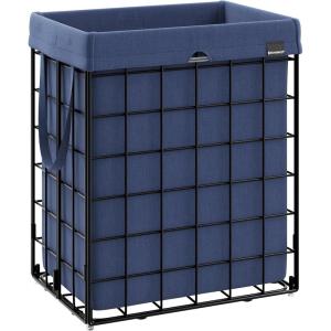imageSONGMICS Laundry Hamper 238 Gal 90L Laundry Basket Collapsible Clothes Hamper Removable and Washable Liner Metal Wire Frame for Bedroom Bathroom Black and Gray ULCB190G01Negro  Azul Carbn