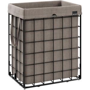 imageSONGMICS Laundry Hamper 238 Gal 90L Laundry Basket Collapsible Clothes Hamper Removable and Washable Liner Metal Wire Frame for Bedroom Bathroom Black and Gray ULCB190G01Black  Camel Brown