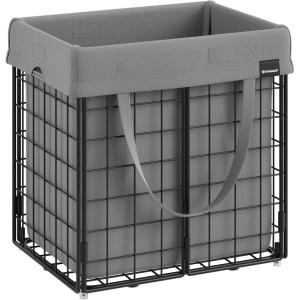 imageSONGMICS Laundry Hamper 238 Gal 90L Laundry Basket Collapsible Clothes Hamper Removable and Washable Liner Metal Wire Frame for Bedroom Bathroom Black and Gray ULCB190G01Black  Gray