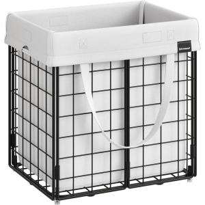 imageSONGMICS Laundry Hamper 238 Gal 90L Laundry Basket Collapsible Clothes Hamper Removable and Washable Liner Metal Wire Frame for Bedroom Bathroom Black and Gray ULCB190G01Cream White