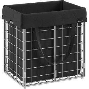 imageSONGMICS Laundry Hamper 238 Gal 90L Laundry Basket Collapsible Clothes Hamper Removable and Washable Liner Metal Wire Frame for Bedroom Bathroom Black and Gray ULCB190G01Silver  Classic Black