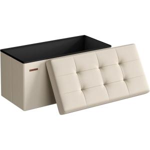 imageSONGMICS MAZIE Collection  43 Inches Folding Storage Ottoman Bench Ottoman Foot Rest End of Bed Bench Storage Chest Load 660 lb for Living Room Bedroom Entryway Dark Gray ULSF77KCream White