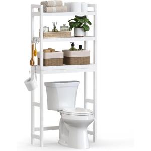 imageSONGMICS Over The Toilet Storage 3Tier Over Toilet Bathroom Organizer with Adjustable Shelf 102 x 248 x 669 Inches SpaceSaving Cloud White UBTS01WTCloud White
