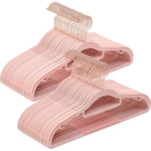 imageSONGMICS Pack of 50 Coat Hangers SpaceSaving Plastic Clothes Hangers NonSlip 02 Inches Slim 165 Inches Wide 360 Swivel Silver Hook Light Gray and Dark Gray UCRP20G50Light Pink  Rose Gold