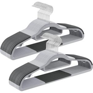 imageSONGMICS Pack of 50 Coat Hangers SpaceSaving Plastic Clothes Hangers NonSlip 02 Inches Slim 165 Inches Wide 360 Swivel Silver Hook Light Gray and Dark Gray UCRP20G50Light  Dark Gray