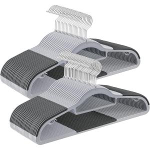 imageSONGMICS Pack of 50 Coat Hangers SpaceSaving Plastic Clothes Hangers NonSlip 02 Inches Slim 165 Inches Wide 360 Swivel Silver Hook Light Gray and Dark Gray UCRP20G50Lightgray  Darkgray