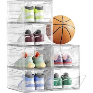 imageSONGMICS Shoe Boxes Clear Shoe Organizers Set of 12 Plastic Shoe Storage with Clear Door Easy Assembly up to US Size 13 Transparent White ULSP032W12Transparent White