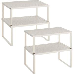 imageSONGMICS Spice Racks Set of 2 Metal Cabinet Shelf Organizers Countertop Organizers Shelf Risers Stackable Expandable Silver UKCS01SVOatmeal Beige