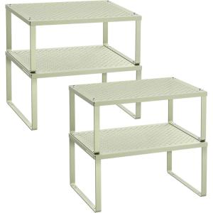 imageSONGMICS Spice Racks Set of 2 Metal Cabinet Shelf Organizers Countertop Organizers Shelf Risers Stackable Expandable Silver UKCS01SVSage Green