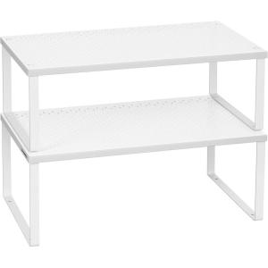 imageSONGMICS Spice Racks Set of 2 Metal Cabinet Shelf Organizers Countertop Organizers Shelf Risers Stackable Expandable Silver UKCS01SVWhite