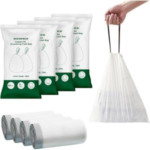 imageSONGMICS Trash Bags for 8Gallon 30 L Trash Cans Drawstring Kitchen Garbage Bags PreSeparated Liner Code 30A 2 Rolls 90 Count White UKRB30A0245 Count Pack of 4