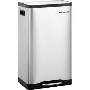 imageSONGMICS Trash Can 12Gallon Pedal Garbage Can Stainless Steel Step Bin Plastic Inner Bucket and Lid Soft Closure Fingerprint Proof for Kitchen Living Room Silver ULTB007E0112 Gal