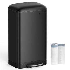 imageSONGMICS Trash Can 8 Gallon 30L Trash Bin with Lid and Inner Bucket Stainless Steel Garbage Can Soft Close Black ULTB01B30