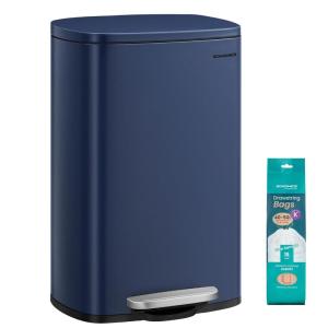 imageSONGMICS Trash Can with Lid 8 Gallon Garbage Can Stainless Steel Small Waste Bin with Step Pedal and Inner Bucket Soft Close Kitchen White ULTB102W01Midnight Blue