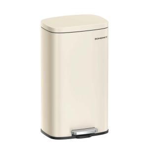 imageSONGMICS Trash Can with Lid 8 Gallon Garbage Can Stainless Steel Small Waste Bin with Step Pedal and Inner Bucket Soft Close Kitchen White ULTB102W01Sand Beige