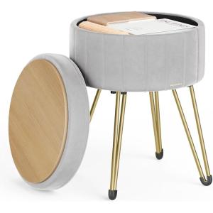 imageSONGMICS Vanity Stool Chair Small Ottoman Stool with Storage Vanity Chair 154 Dia x 174 Inches 4 Metal Legs for Makeup Room for Living Room Bedroom Cream White ULOM002W01Dove Gray