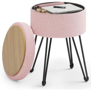imageSONGMICS Vanity Stool Chair Small Ottoman Stool with Storage Vanity Chair 154 Dia x 174 Inches 4 Metal Legs for Makeup Room for Living Room Bedroom Cream White ULOM002W01Jelly Pink