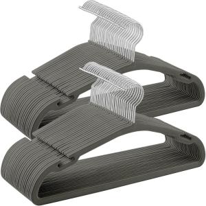 imageSONGMICS Velvet Hangers 50 Pack NonSlip Clothes Hangers 17 x 83 Inches Coat Hangers with Wide Shoulder Notches Pants Bar 360 Swivel Hook SpaceSaving for Closet Ink Black UCRF039B03Gray