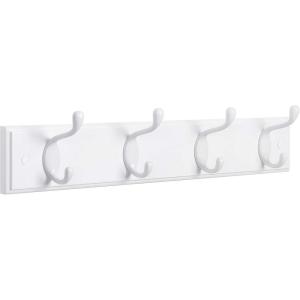 imageSONGMICS WallMounted Coat Rack Hook Rack 4 Dual Metal Hooks for Coats Bags Keys in the Entryway Bedroom Living Room White ULHR23WTWhite