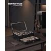 imageSONGMICS 12Slot Watch Box Watch Display Case with Large Glass Lid Removable Watch Pillows Velvet Lining Gift Idea Ebony Black UJOW120B01Ebony Black
