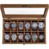 imageSONGMICS 12Slot Watch Box Watch Display Case with Large Glass Lid Removable Watch Pillows Velvet Lining Gift Idea Ebony Black UJOW120B01Rustic Walnut