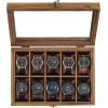 imageSONGMICS 12Slot Watch Box Watch Display Case with Large Glass Lid Removable Watch Pillows Velvet Lining Gift Idea Ebony Black UJOW120B01Rustic Walnut