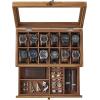 imageSONGMICS 12Slot Watch Box Watch Display Case with Large Glass Lid Removable Watch Pillows Velvet Lining Gift Idea Ebony Black UJOW120B01Rustic Walnut
