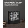 imageSONGMICS 12Slot Watch Box Watch Display Case with Window Solid Wood Veneer Velvet Lining Vertical Storage Space Saving Gift Idea Coffee Brown UJOW014K01Ebony Black