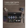 imageSONGMICS 20Slot Watch Box Watch Case with Glass Lid 2 Layers Lockable Watch Display Case Black Synthetic Leather Gray Lining UJWB006Black  Black
