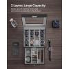 imageSONGMICS 20Slot Watch Box Watch Case with Glass Lid 2 Layers Lockable Watch Display Case Black Synthetic Leather Gray Lining UJWB006Black  Greenish Gray