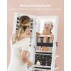 imageSONGMICS 360 Swivel Mirrored Jewelry Cabinet with Lights FullLength Mirror with Jewelry Storage Standing Jewelry Armoire Organizer with Large Storage Basket Makeup Shelf Cloud White UJJC018W01Cloud White